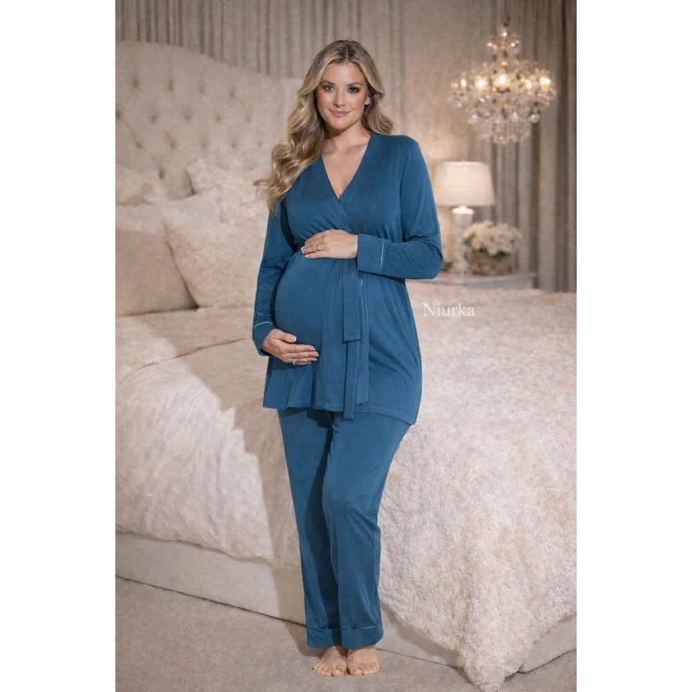 CosaBella Maternity 3-Piece Pajama Set Pima Cotton Modal Robe Camisole Pants‎ XL